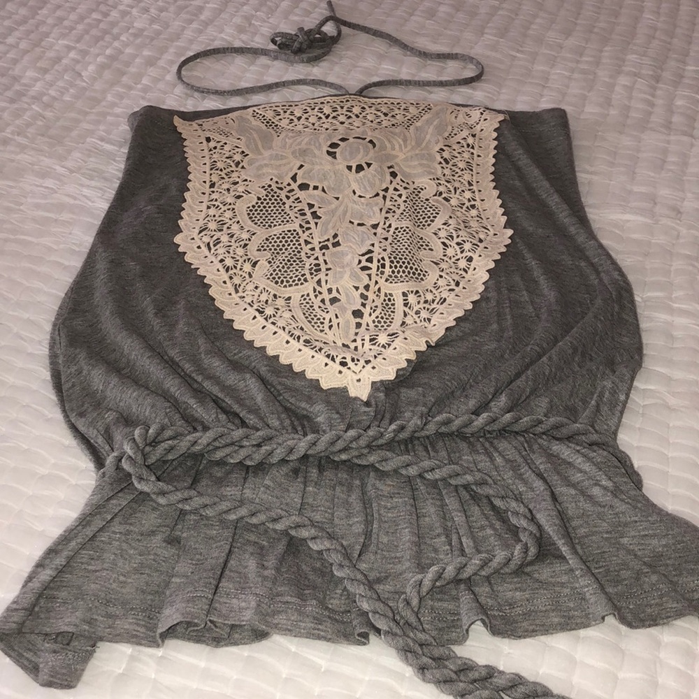 Wet Seal Grey Heather Bandeau Top w/Lace , jr med - Picture 3 of 8